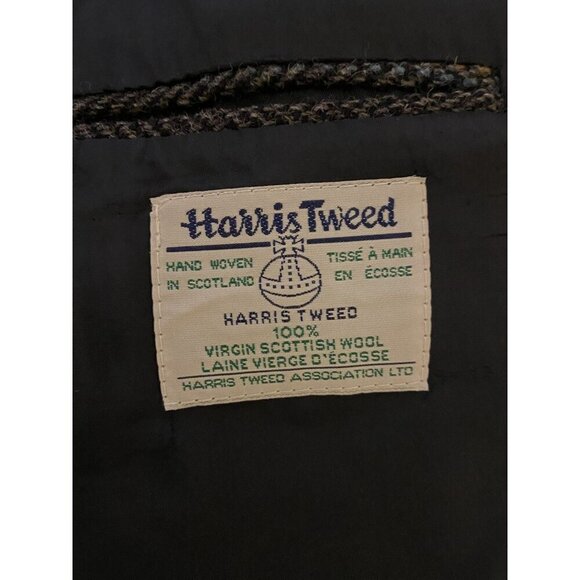 Harris Tweed Vintage Men’s Wool Herringbone Blazer Suit Jacket Sz M Black Gray - Picture 2 of 16